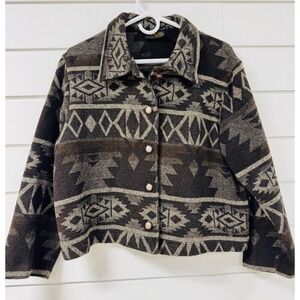 David Paul New York Vintage Southwestern Geometric Button Front Jacket Brown Tan